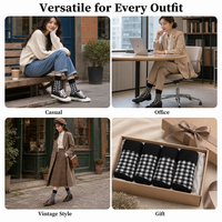 Chaussettes décontractées pour femmes en tricot à carreaux rétro OEM, avec revers plié, motif personnalisé, couleur et logo, pour le bureau, coffret cadeau vintage