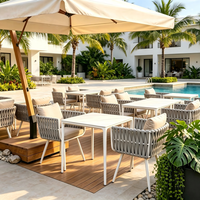 Ensemble de table et chaises en aluminium avec corde tissée en PE, résistant à l'eau, pour l'intérieur et l'extérieur, fabriqué par Sunway Factory, pour restaurant, café, hôtel