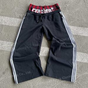 Pantalones de chándal anchos y holgados personalizados para hombre con estampado de rayas y letras, logo y doble cintura, estilo jogger acampanado - Product Image 2