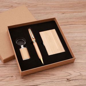 Personalized Exquisite Wooden <b>Gift</b> <b>Box</b> Set Premium Pen Keychain Silk Screen Printed Card Holder-For Business Custom - Product Image 4
