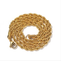 Collier chaîne corde en acier inoxydable plaqué or 18 carats CROWN Hip Hop 3mm 4mm pour femmes et hommes, idéal pour les fêtes