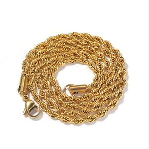재고 패션 18K 골드 도금 힙합 3mm 4mm 스테인레스 스틸 로프 체인 목걸이 여성용 남성용 - Product Image 1