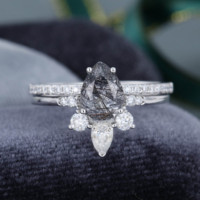 Bijoux attrayants en argent sterling 925 plaqué or rose, bague en quartz rutile noir