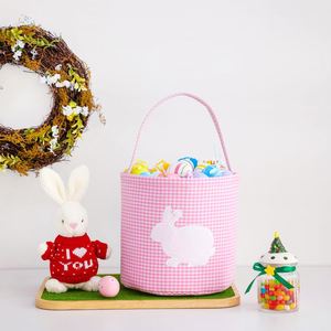Bolsa de Regalo Personalizada con Diseño Clásico de Conejito a Cuadros, Bordada, para la Caza de Huevos de Pascua - Product Image 5