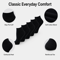 Chaussettes invisibles pour femmes, coupe basse, sans couture, en mélange de coton, douces, respirantes, avec bord côtelé, couleur unie noire, lot multiple