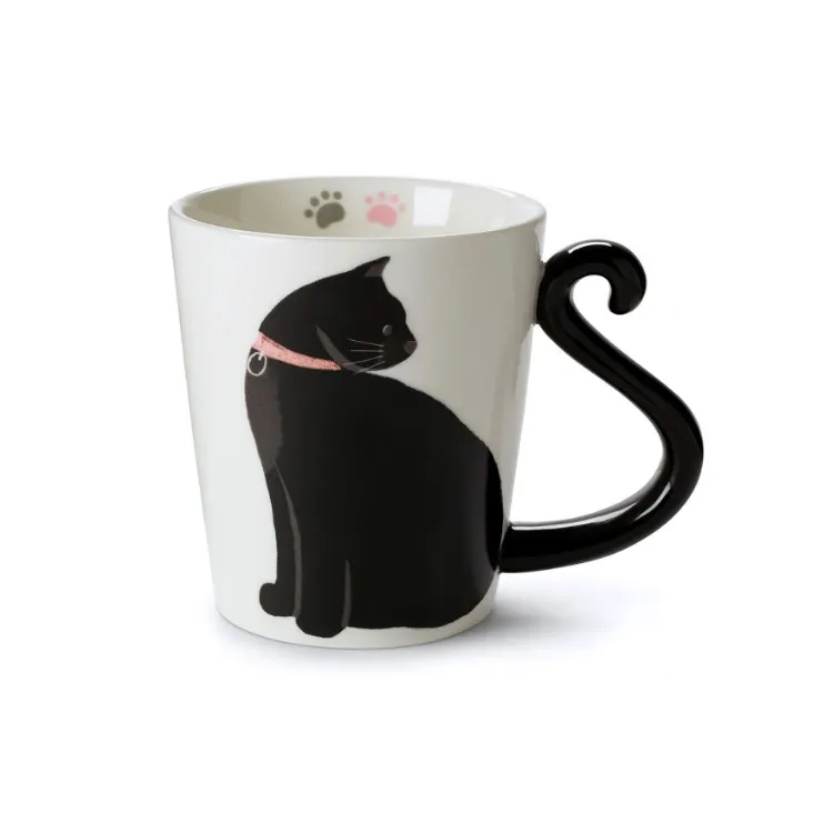 Unique Cute Ceramic Cat Cups Porcelain coffee mugs for Cat Lovers with Tail Shaped Handle