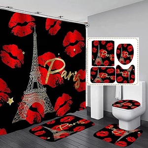 Nouveau San Valentine Love Tree Rose 4Pcs <span class=keywords><strong>Paris</strong></span> Tour Eiffel Ensembles de rideaux de douche avec tapis antidérapants - Product Image 5