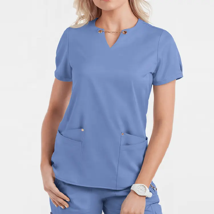 Female Plain Solid Spandex Stretch Shirt Apparel Clinical Pharmacist Pediatric Surgical Uniform Nursing Scrub Top