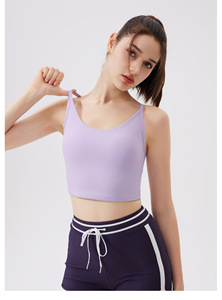 Débardeur de sport pour femme en gros, col en U, dos torsadé découpé, dos nageur, extensible, avec coussinets de poitrine amovibles, pour fitness et yoga, sans manches, coupe courte - Product Image 3