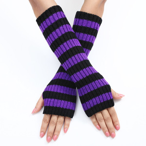 HZS-23016 Women Winter Striped Wrist <strong>Arm</strong> Hand <strong>Warmer</strong> Knitted <strong>Long</strong> Fingerless Gloves <strong>Arm</strong> <strong>Warmers</strong>