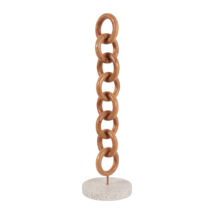 Scultura ornamentale con catena in legno su base in terrazzo per la decorazione di casa, soggiorno, ufficio, mensola, tavolino da caffè - Product Image 2