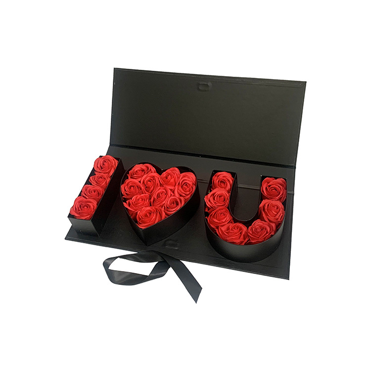 Luxury I Love U Slotted Box Flower Gift Paper Box Folded Cover Flower Box for Valentine's Day Wedding Occasion