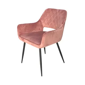 디자이너 북유럽 식당 의자 팔걸이를 가진 현대 우아한 호화스러운 분홍색 우단 식사 의자