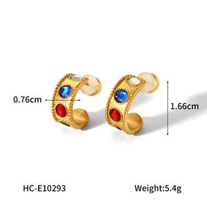 <span class=keywords><strong>Pendientes</strong></span> de Zirconia en Forma de C de Acero Inoxidable Chapados en Oro de 18K para Mujer, Diseño Vintage de Lujo Ligero, <span class=keywords><strong>Pendientes</strong></span> de Moda - Product Image 4