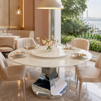 Table à manger personnalisée, plateau rond, style moderne, villa, 8 places, pieds en métal, meubles en pierre, luxe, marbre blanc jade royal
