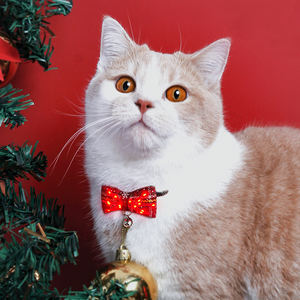 Kerah kucing Natal dengan dasi kupu-kupu menyala merah hijau kerah kucing untuk anjing kecil anak perempuan anak laki-laki dengan liontin lucu untuk berdandan hewan peliharaan - Product Image 5