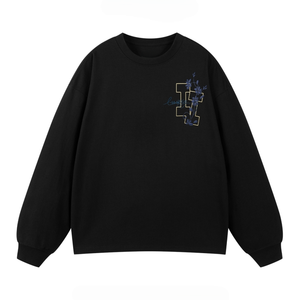 <span class=keywords><strong>T</strong></span>-<span class=keywords><strong>Shirt</strong></span> in Cotone 100% Lavorato a Maglia, Stile Americano Retrò, Ricamo in Porcellana Blu e <span class=keywords><strong>Bianca</strong></span>, Vestibilità Ultra-Loose, Manica Lunga, Unisex, Primavera-Autunno - Product Image 3