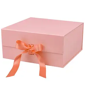 白色和珊瑚礼品盒与缎带，可折叠礼品盒派对，婚礼，礼品包装, 存储