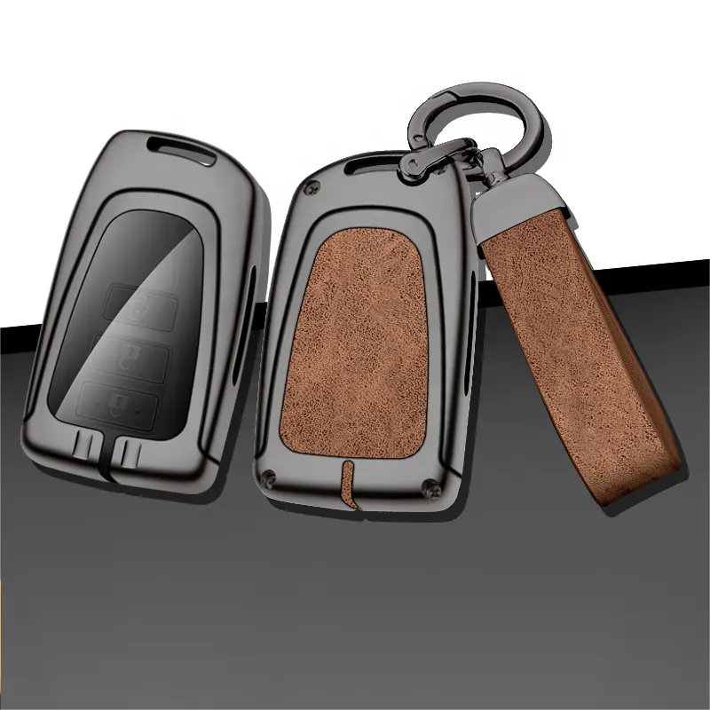 Car logo zinc alloy leather smart car key case cover for Toyota Corolla Highlander Camry