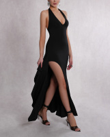 Nuevo Vestido de Fiesta Largo con Escote Halter y Abertura Alta, Vestido de Noche Formal