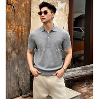 T-shirt d'été à manches courtes pour homme, style Old Money, col polo tricoté, texture élégante, vente en gros usine