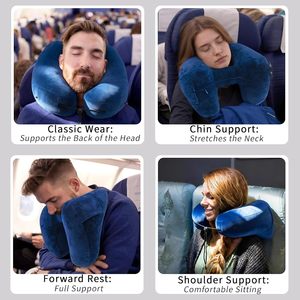 Almohada inflable para el cuello con soporte multidireccional perfecto, almohada de viaje con capucha. - Product Image 6
