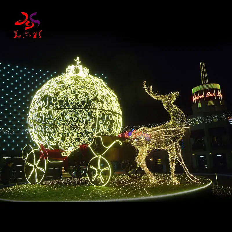 Cadre en fer personnalisé extérieur 3D motif lumière animal renne avec traîneau lumières de motif de Noël pour décorations de Noël