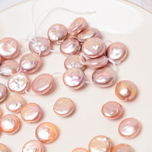 Vendita calda 11-14mm perline di perle di monete bianche irregolari gioielli barocche con bottone perle naturali di acqua dolce di colore rosa - Product Image 3