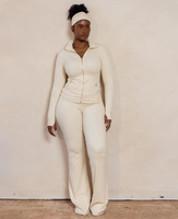 Ensemble de sport deux pièces personnalisé pour femme : veste de yoga zippée et pantalon de yoga droit, idéal pour les grandes tailles