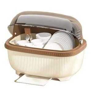 Extra <b>Large</b> <b>Plastic</b> Dish Rack Xl Flip Top Lid Oval Shape Kitchen Draining Rack Drawer Style Storage <b>Box</b> - Product Image 5