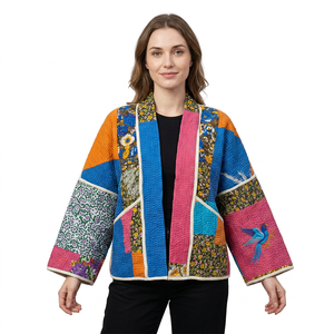 Hermosa Chaqueta Reversible Ecológica de Algodón 100% con Parches Kantha, Estilo Vintage de Invierno, Doble Estilo, Artesanía Tradicional con Bloques de Madera - Product Image 1