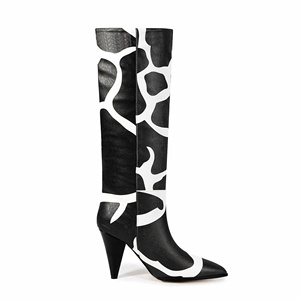 Femmes bout pointu conique talon haut genou bottes hautes sans lacet large mollet Pu mode botte pour l'automne hiver - Product Image 5