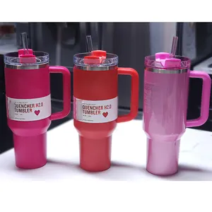 2024 Groothandel Aanpassen 40Oz Nieuwe Winter Roze Glitter Tumbler Advencher Quencher Travel Flowstate Tumbler Met Handvat En Deksel