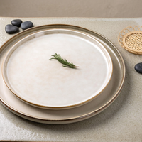 Service de table EKA minimaliste en grès beige 12/16/18 pièces, ensembles d'assiettes en céramique à glaçure réactive OEM/ODM, sûrs pour les mariages et écologiques