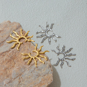 Geometric Sun <b>Stud</b> <b>Earrings</b> 18k Gold Stainless Steel Fashion Jewelry For Women - Product Image 2