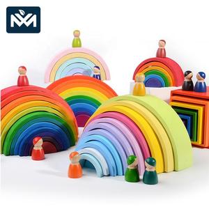 6 pz 1:8 in legno blocchi arcobaleno educativi Montessori giocattolo Set per bambini <span class=keywords><strong>Puzzle</strong></span> e impilamento blocchi di legno - Product Image 4