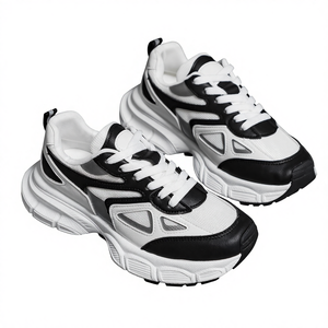 أحذية رياضية نسائية عصرية لعام 2023، أحذية خريفية جديدة ذات نعل سميك لزيادة الطول، مصنوعة من الجلد الصناعي والشبك، مريحة وقابلة للتنفس - Product Image 1