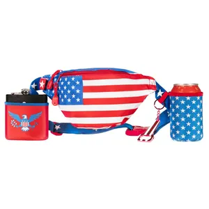 2024 Nieuwe Hot Sell American Flag Fanny Pack Drank Bier Riem Tas Met Bretels Drinkhouder Voor Dames En Heren