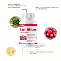 Uri Alive Triple Action Capsules de soutien urinaire à la canneberge 60 gélules D-Mannose Bacillus Subtilis Prébiotique Vitamines Soutien Urinaire