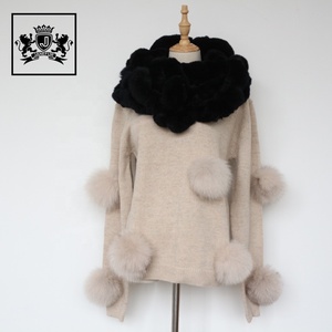 Sciarpa a scialle in vera pelliccia di coniglio per donna all'ingrosso invernale di alta qualità con scialle in vera pelliccia calda - Product Image 3