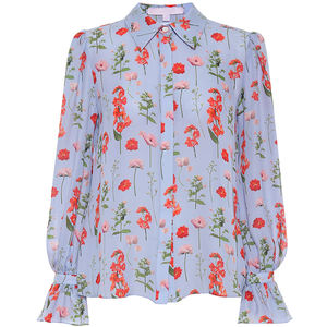 2020 ultimo disegno stampa floreale manica lunga polsini a <span class=keywords><strong>balze</strong></span> camicette eleganti in seta da donna - Product Image 3