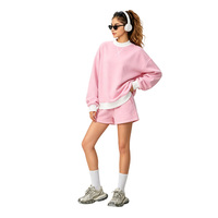 Ensemble court sweat-shirt col montant pour femme SS26D096, en molleton 350 GSM, coupe oversize avec coutures en X, broderie personnalisée