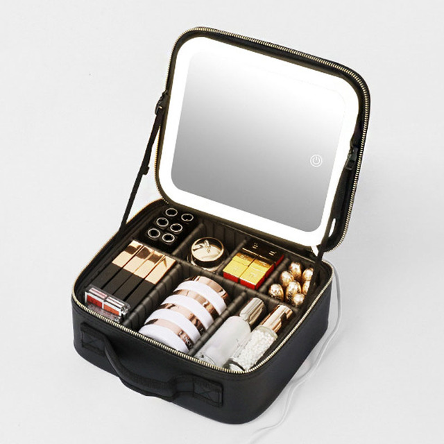 Portable LED Large Makeup Box Travel Cosmetic Case Lady Water Resistant Durable Zipper Custom Logo Detachable Jewelry Box