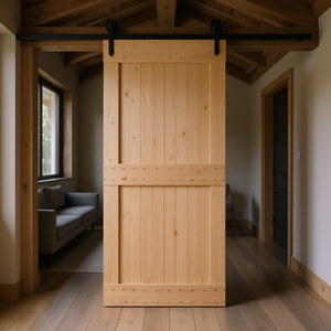 Porte de grange en bois de pin massif Narvik 37,4x82,7 po. Poignée de tirage roulante de style ferme, non finie, pour intérieur - Product Image 2