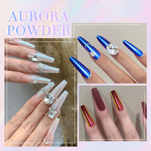 Ensemble de poudre à ongles multicolores scintillantes effet aurore, pigment effet miroir chromé pour nail art DIY et manucure en salon - Product Image 4