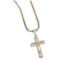 Pendentif Croix avec Strass Entièrement Sertis, Zircon Incrusté de Cuivre, Chaîne Cubaine Plaqué Or 18K, Collier Unisexe Tendance, Cool et Polyvalent