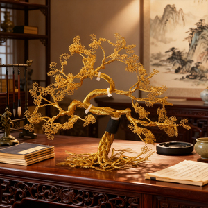 Hand Made Natural Healing DIY Folk Crafts Golden Plated Copper Wrapped Money <b>Tree</b> for Fengshui - Product Image 1