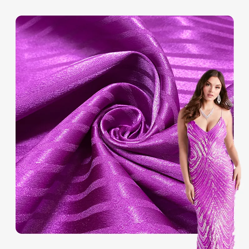 in-stock Hot sale Poly Crepe Shining Satin Fabric Polyester Stretch Jacquard Silk Satin-Fabrics for Party Bodycon Dress