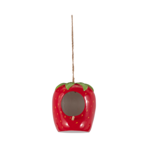 Mangiatoia per uccelli in ceramica a forma di fragola, decorativa da appendere all'esterno per l'arredamento del giardino - Product Image 1