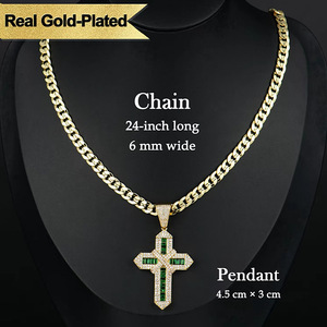 Collier pour <span class=keywords><strong>homme</strong></span> plaqué or 14 carats <span class=keywords><strong>avec</strong></span> pendentif <span class=keywords><strong>croix</strong></span> et crucifix de Jésus, chaîne cubaine mate Figaro en forme de corde Miami - Product Image 3